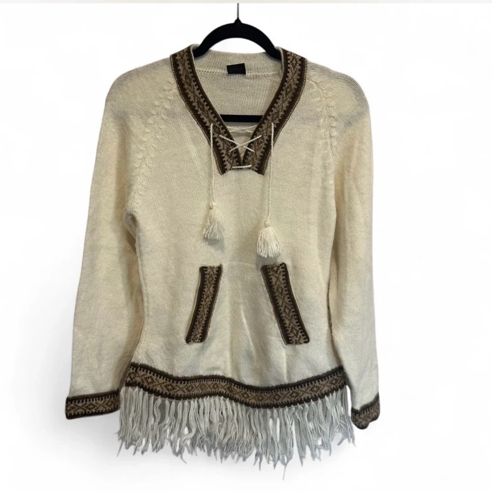 Cream Knit Sweater with Brown Accents - Picture 2 of 8